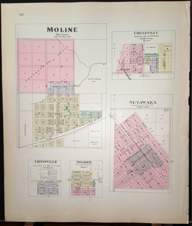 [Map] Howard & Grenola (Elk County, Kansas) [backed with] Moline (Elk Co.), Circleville, Netawaka, Tippinville, & Soldier (Jackson Co.)