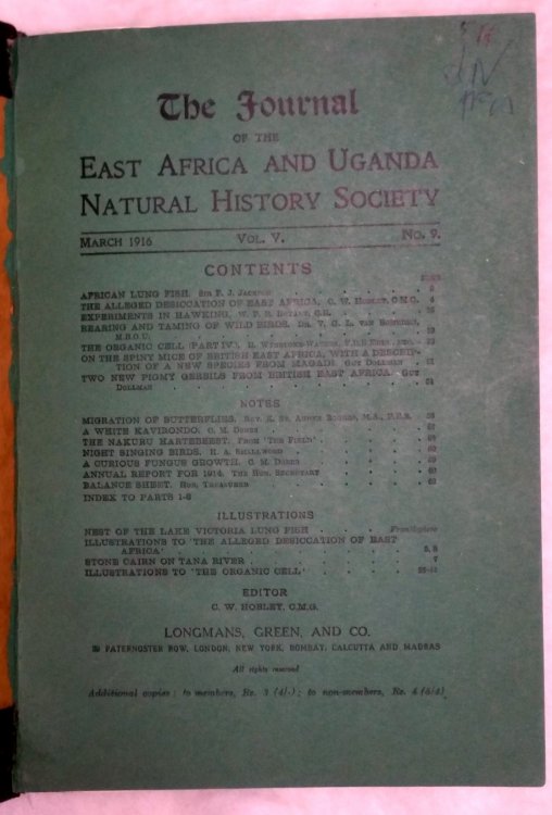 The Journal of the East Africa and Uganda Natural History Society, Vol. V., No. 9 and 10, and Vol. VI, No. 11