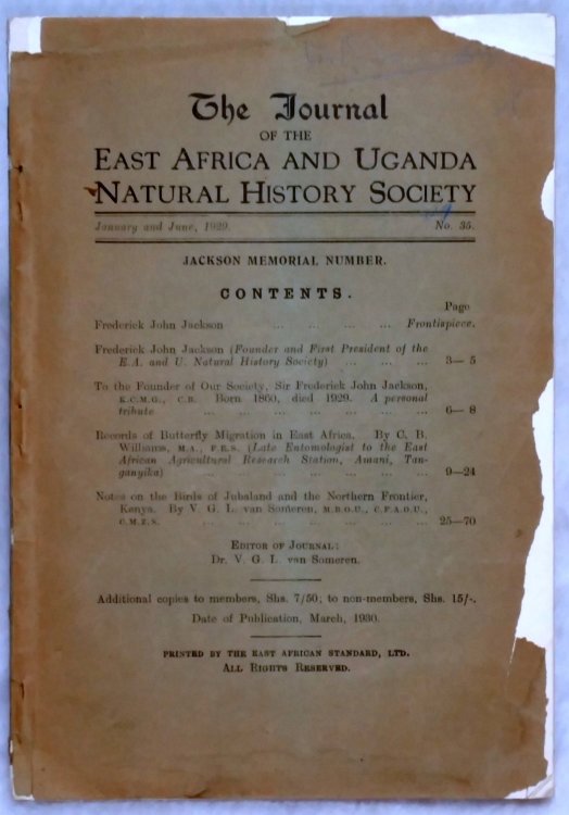 The Journal of the East Africa and Uganda Natural History Society, January and June, 1929, No. 35: Jackson Memorial Number