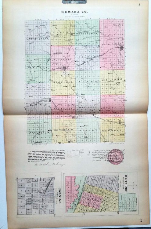 [Map] Nemaha County, Kansas, with Wetmore & Corning of Nemaha Co. [backed with] Seneca, Oneida, Goffs, & Baileyville of Nemaha Co., And Reece, Fall River, Hamilton Neal, & Climax of Greenwood Co.