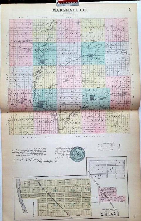 [Map] Marshall County, Kansas, with Irving of Marshall Co. [backed with] Frankfort, Home City, Bremen, Herimer, Oeto, Barrett, Vermillion, Waterville, & Beattie of Marshall Co.