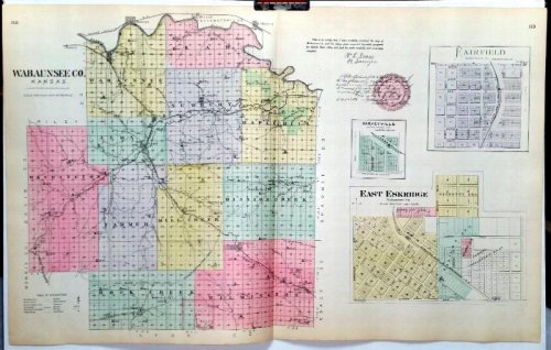 [Map] Wabaunsee County, Kansas, with Fairfield, Harveyville, & East Esridge of Wabaunsee Co. [backed with] Newbury, Wabaunsee, Alma, & Bismark of Wabaunsee Co. And Elgin, Chautauqua Springs, Waneta, Cedarvale, & Peru of Chautauqua Co.