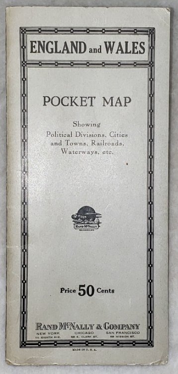 England and Wales: Pocket Map Showing Political Divisions, Cities and Towns, Railroads, Waterway, Etc. [Price 50 cents]