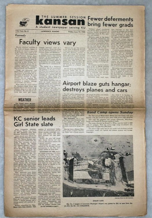 The Summer Session Kansan: A Student Newspaper Serving KU. 77th Year, No. 2; Friday, June 14, 1968