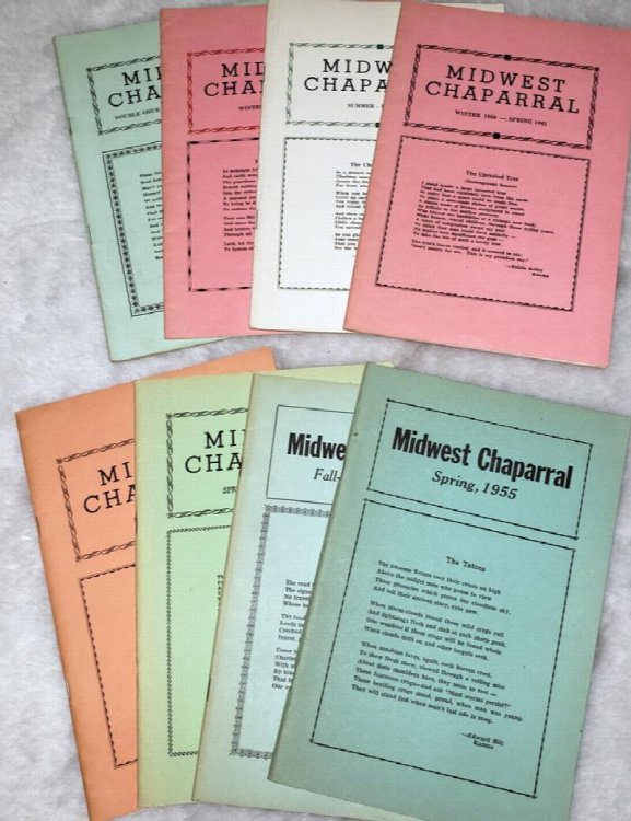 Midwest Chaparral (incomplete run with eight Issues Including Sprint, 1955; Fall-Winter, 1956-57; Spring-Summer, 1957; Fall-Winter, 1959-1960; Winter 1960 - Spring 1961; Summer - Fall, 1961; Winter 1961 - Spring 1962; Summer 1966 to Spring 1967)