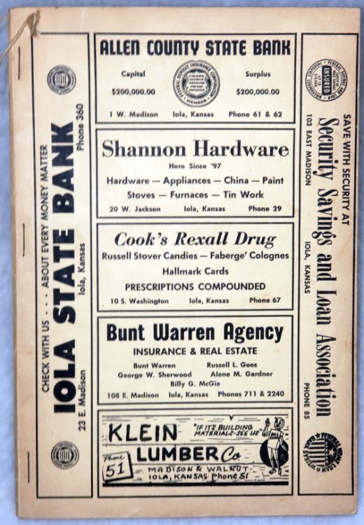 City Directory of Iola, Kansas with Elsmore, Gas, Humbolt, LaHarpe, Moran and Allen County, 1960