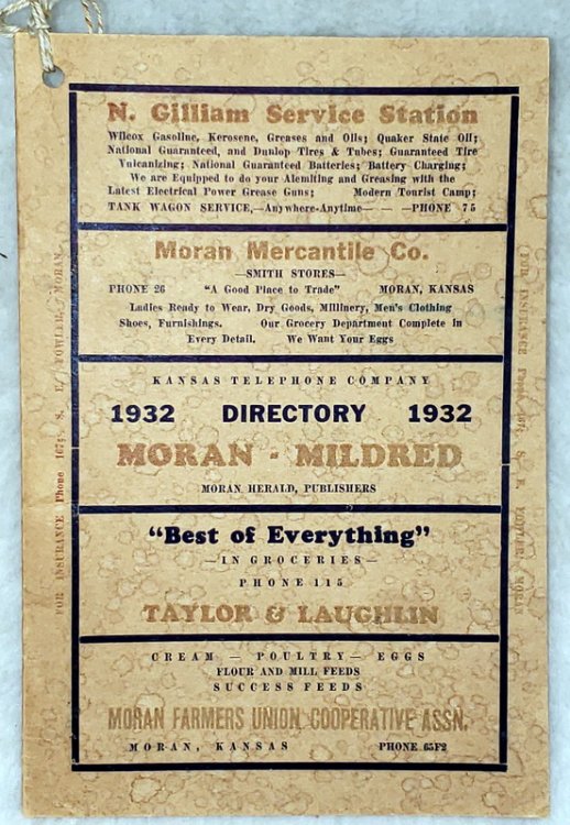 Kansas Telephone Col. Directory, Moran - Hildred, Spring 1932