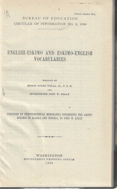 English - Eskimo and Eskimo - English Vocabularies.