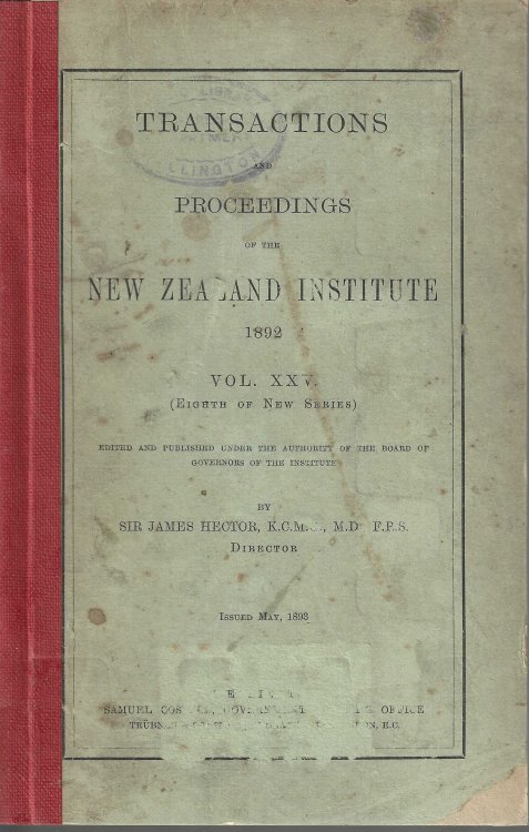 Transactions and Proceedings of the New Zealand Institute 1892. Vol. XXV.