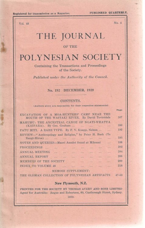 The Journal of the Polynesian Society. Vol. 48. No. 192. December 1939.
