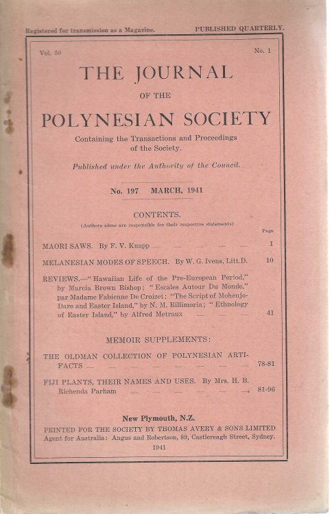 The Journal of the Polynesian Society. Vol. 50. No. 197. March 1941