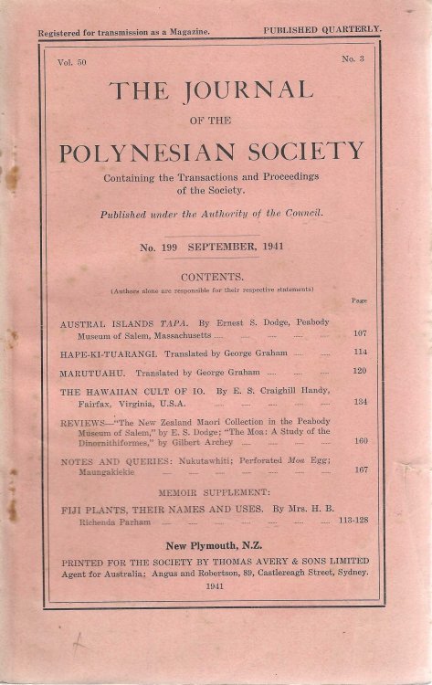 The Journal of the Polynesian Society. Vol. 50. No. 199. September 1941