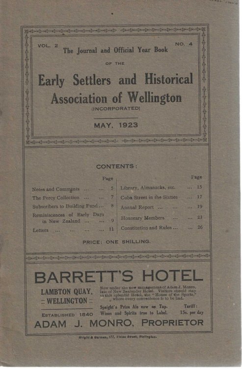The Journal and Official Year Book of the Early Settlers and Historical Association of Wellington. Vol. 2, No. 4. May 1923.