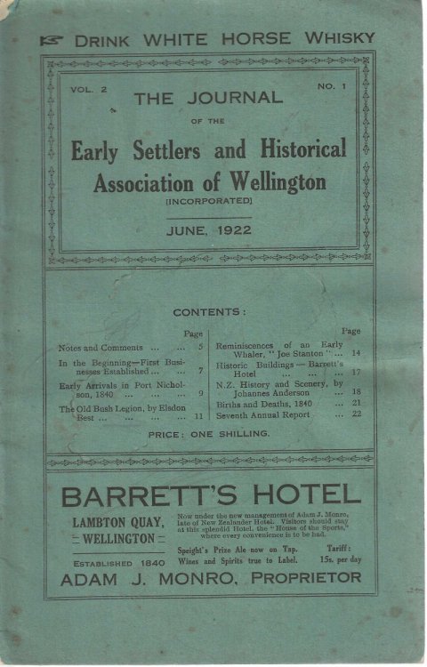 The Journal of the Early Settlers and Historical Association of Wellington. Vol. 2, No. 1. June 1922.