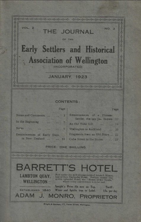 The Journal of the Early Settlers and Historical Association of Wellington. Vol. 2, No. 3. January 1923.