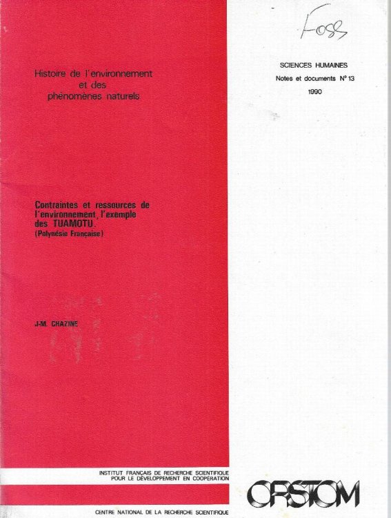 Evolution des tablissements humains en milieu insulaire des Tuamotu. [Histoire de l'environment et des phenomenes naturels. Contraintes et ressource de l'environnement, l'exemple des Tuamotu. (Polynesie Francaise)]