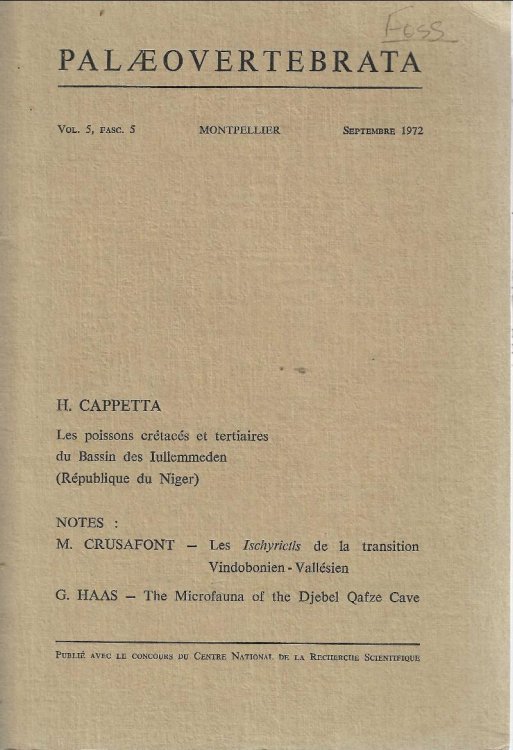 Les Poissons Cretaces et Tertiaires du Bassin des Iullemmeden (Republique du Niger'). Palaeovertebrata [Palaeo Vertebrata]. Vol. 5, fasc. 5. Septembre 1972