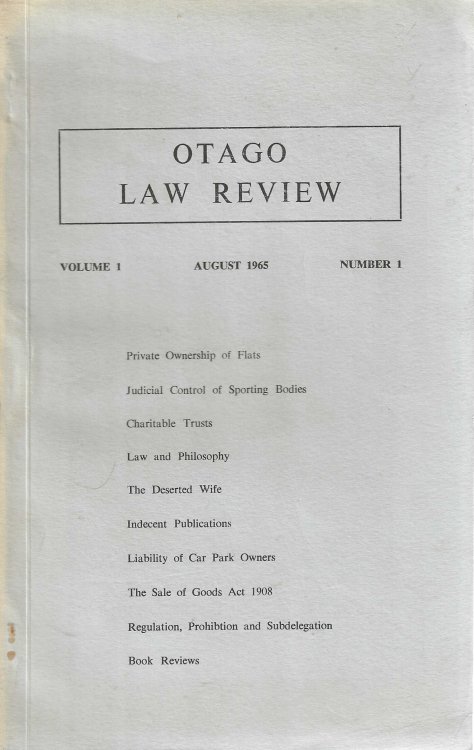Otago Law Review. Volume 1. Number 1. August 1965.