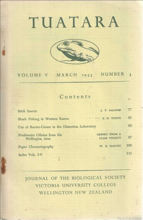 Tuatara. Journal of the Biological Society Victoria University College Wellington New Zealand. Volume V, March 1955, Number 3