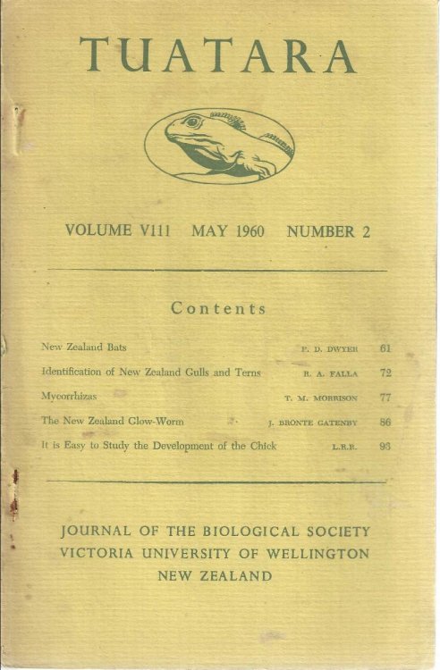 Tuatara. Journal of the Biological Society Victoria University of Wellington New Zealand. Volume VIII, May 1960, Number 2