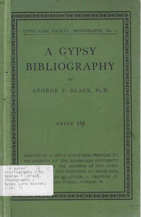 A Gypsy Bibliography. Gypsy Lore Society Monographs No. 1