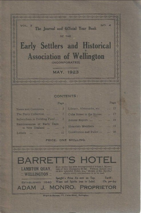 The Journal and Official Year Book of the Early Settlers and Historical Association of Wellington. Vol. 2, No. 4. May 1923.