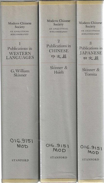 Modern Chinese Society. An Analytical Bibliography 1. Publications in Western Languages 1644-1972; 2. Publications in Chinese 1644-1969; 3. Publications in Japanese 1644-1971