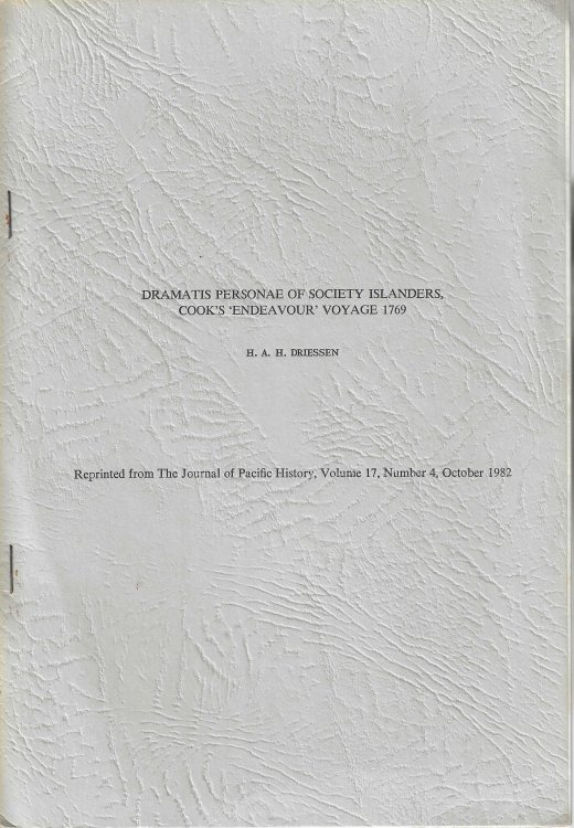 Dramatis Personae of Society Islanders, Cook's 'Endeavour' Voyage 1769