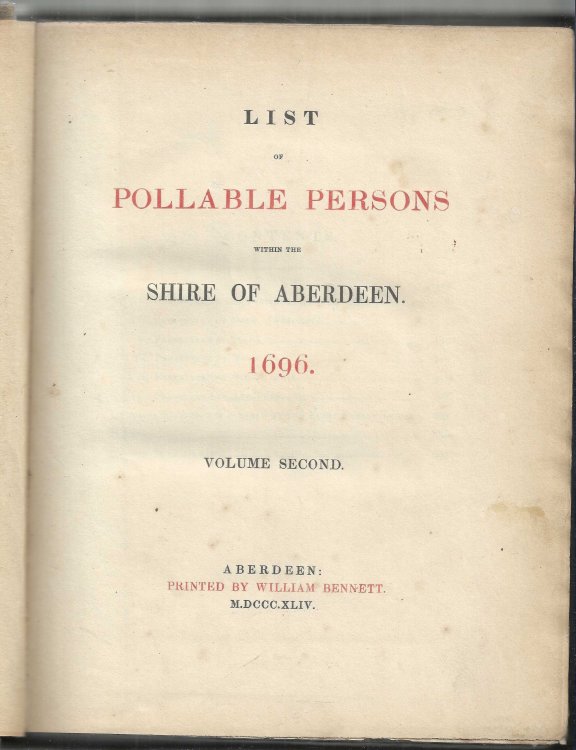List of pollable persons within the Shire of Aberdeen 1696. Volume second