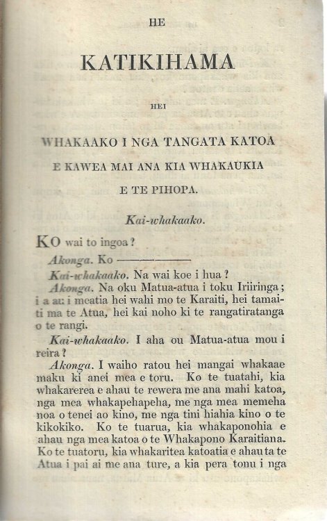 He Katikihama hei whakaako i nga tangata katoa e kawea mai ana kia whakaukia e Te Pihopa. [Church Catechism from the Book of Common Prayer]