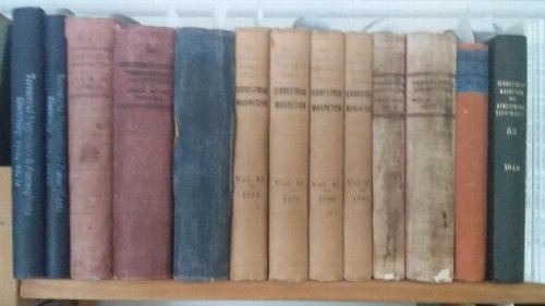 Terrestrial Magnetism and Atmospheric Electricity. An International Quarterly Journal. Volumes 12, 15, 38, 39, 40, 41, 42, 43 (2x), 44, 46, 47, 48, 49, 50, 51 for the years 1912, 1915, 1933, 1936, 1937, 1938, 1939, 1941, 1942, 1943, 1944, 1946, 1947, 1948.