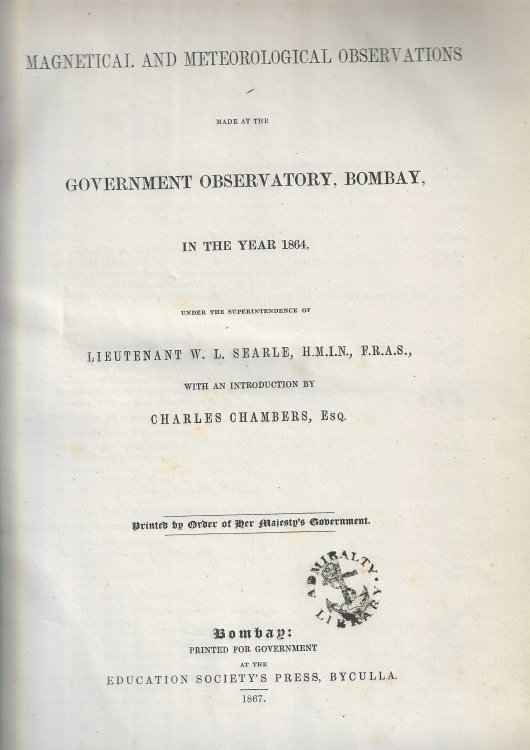 Magnetical and Meteorological Observations made at the Government Observatory, Bombay, in the Year 1864.