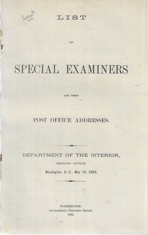 List of Special Examiners and Their Post Office Addresses. [plus] Additional Instructions to Special Examiners.