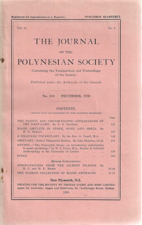 The Journal of the Polynesian Society. Vol. 45. No. 180. December 1936.