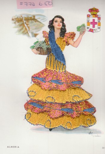 Postcard (772): Embroidered Post Card of woman with fruit from Al meria
