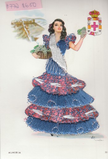 Postcard (772): Embroidered Post Card of woman with fruit from Al meria