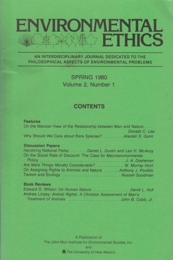 Environmental Ethics 1980 Fall vol 2 #1
