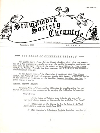 Stumpwork Society Chronicle 1980 Nov, vol 2 #4
