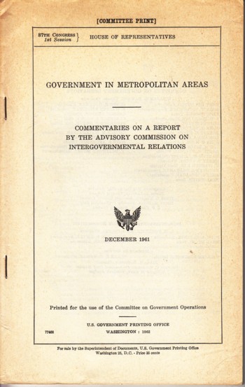 Government in Metropolitan Areas 1961 December
