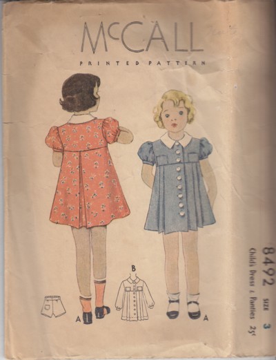 (Pattern #8492) Child's Dresses & Panties size 3