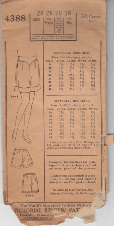 (Pattern #4388) Women's and Misses' Step-ins (underpants)