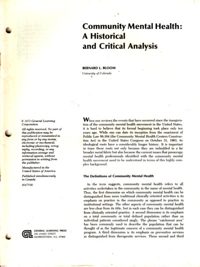 Community Mental Health: a historical and critical analysis