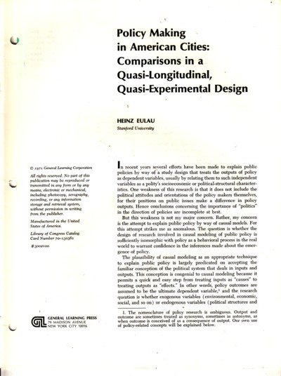 Policy Making in American Cities: comparisons in a quasi-longitud inal