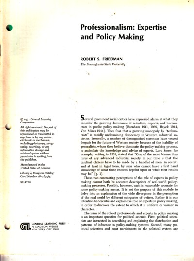 Professionalism: expertise and policy making