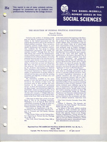 Selection of Federal Political Executives