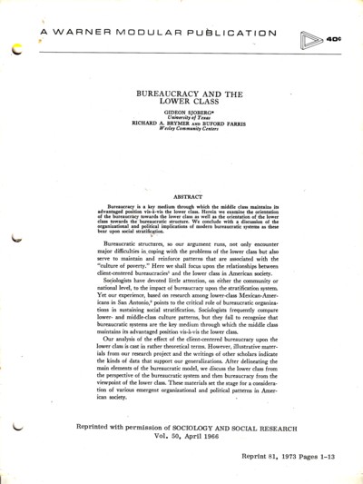 Bureaucrcy and the Lower Class