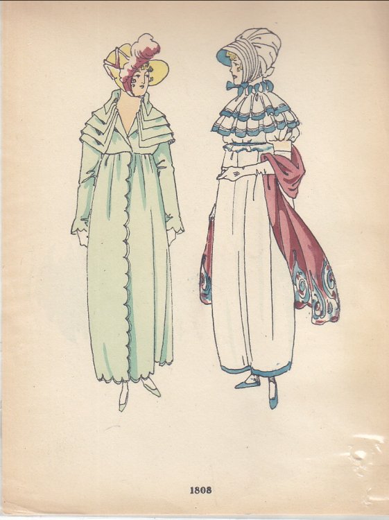 Hand-painted Print of 2 1808 Ladies