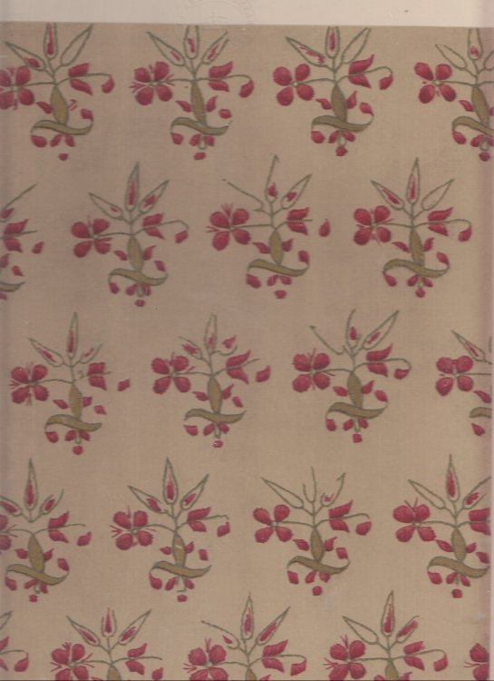 (Textile Print)Linen Embroidered with Sprigs in Coloured Silks It alian