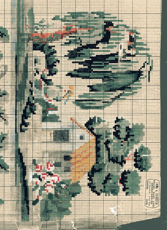 Berlin Wool Work of House and Trees