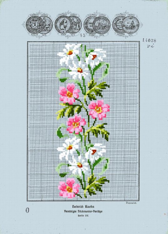 Berlin Wool Work: white and pink daisies